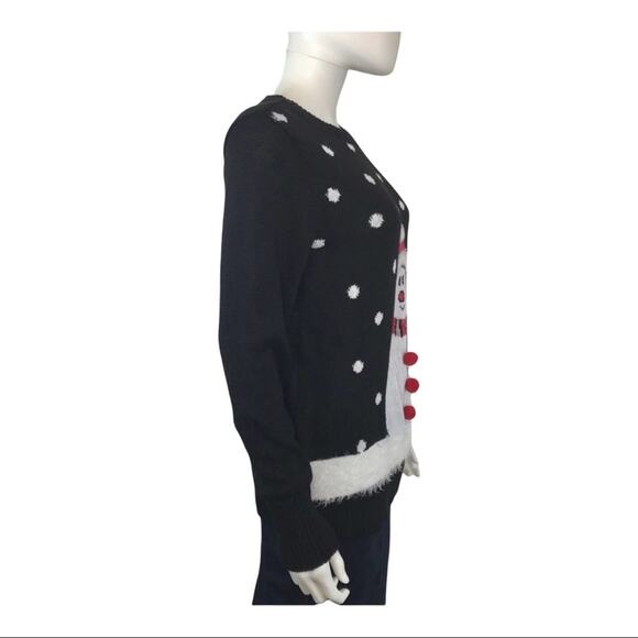 Christmas Holiday Snowman NWT Sweater Cozy Black & White Mesh + Lace - Picture 4 of 6